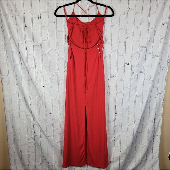 Revolve NBD Arabella solid lava red strappy slit leg back maxi dress - Picture 4 of 12
